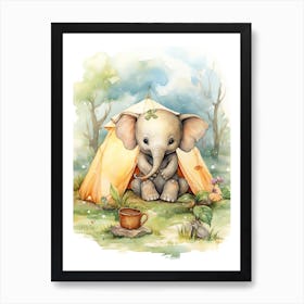 Elephant Painting Camping Watercolour 3 Art Print