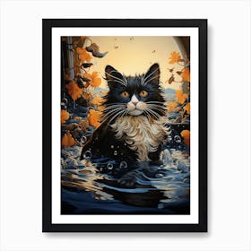 Hunzinator Cat In Bath Art Print