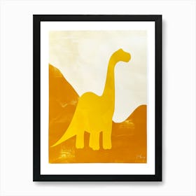 Mustard Linocut Dinosaur Silhouette 4 Art Print