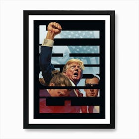 Fight for Trump Art - Pop art typography piece of Donald Trump with his fist raised, symbolizing the fight for freedom and motivation. Iconic and trending, capturing his 2024 USA campaign spirit. Art Print