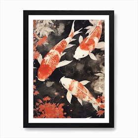 Orange Koi Fish Watercolour With Botanicals 5 Art Print