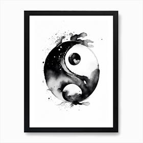 Black And White Yin and Yang Watercolour Art Print