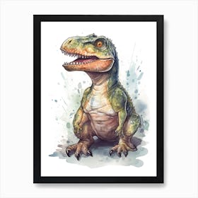 Carcharodontosaurus Cute Dinosaur Watercolour 3 Art Print