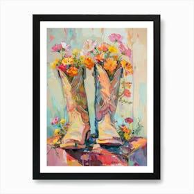 Cowboy Boots And Wildflowers Wild Roses 2 Art Print