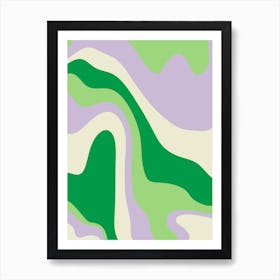 Green And Pastel Purple Abstract  Waves Art Print