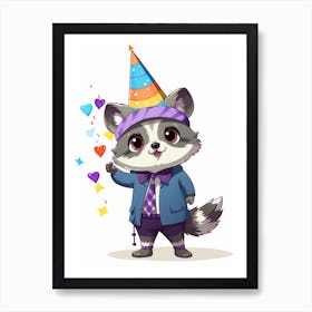 Cute Kawaii Cartoon Raccoon 15 Art Print