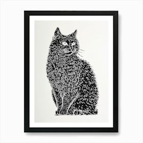 Selkirk Rex Cat Linocut Blockprint 7 Art Print