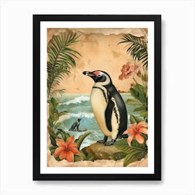 Adlie Penguin Paradise Harbor Vintage Botanical Painting 4 Art Print