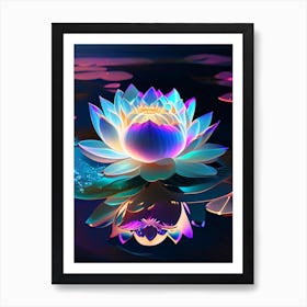 Blooming Lotus Flower In Lake Holographic 2 Art Print