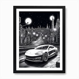 Tesla Model S City Drawing 4 Art Print