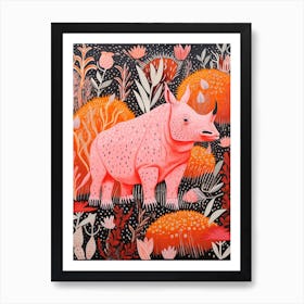 Rhino Abstract Geometric Orange & Pink 3 Art Print