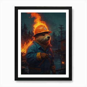 Bear In A Helmet Art Print