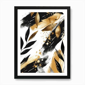 Abstract Gold And Black Leaves Art Print