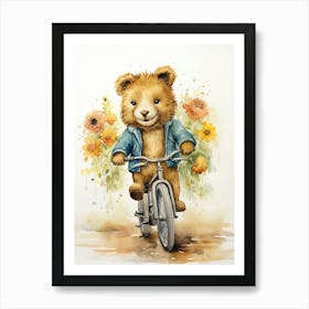 Biking Watercolour Lion Art Painting 1 Art Print