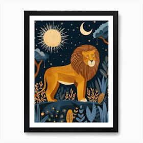 African Lion Night Hunt Illustration 4 Art Print