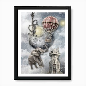 Elephant Balloons Surreal Illustration Art 01 Art Print