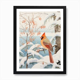 Winter Bird Painting Northern Cardinal 4 Art Print