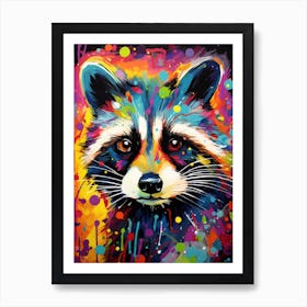 A Raccoon Portrait Vibrant Paint Splash 2 Art Print