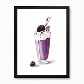 Blackberry Milkshake Dairy Food Pencil Illustration 3 Art Print