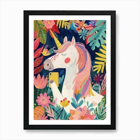 Unicorn Taking A Selfie In The Leaves Art Print