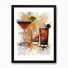 Cocktail Selection Textured Illustration Art Print