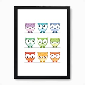 Cute Rainbow 9 Expressive Owl Nursery Art Print