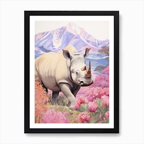 Colourful Patchwork Rhino 3 Art Print