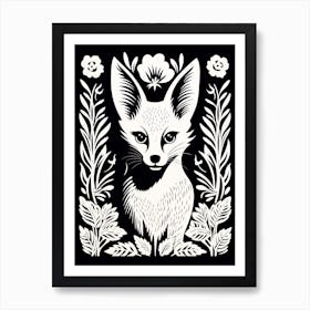 Linocut Fox Illustration Black 6 Art Print