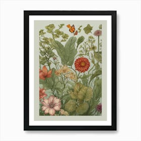 Flowers And Butterflies Art Print