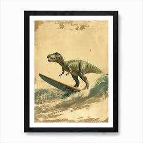 Vintage Giganotosaurus Dinosaur On A Surf Board 3 Art Print