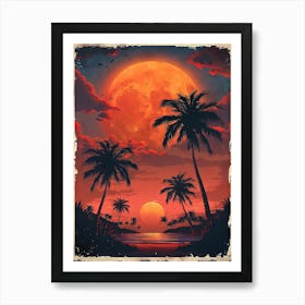 Tropical Sunset With Palm Trees Art Print