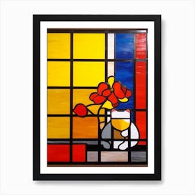 Freesia With A Cat 4 De Stijl Style Mondrian Art Print