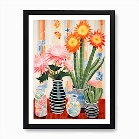 Cactus Painting Maximalist Still Life Chamaecereus Silvestrii Cactus 1 Art Print