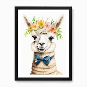 Baby Alpaca Wall Art Print With Floral Crown And Bowties Bedroom Decor (12) Art Print