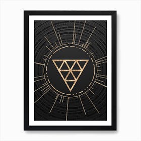 Geometric Glyph Symbol in Gold with Radial Array Lines on Dark Gray n.0171 Art Print