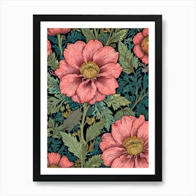 William Morris Pink Flowers Wallpaper Art Print