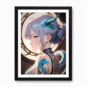 Anime Girl With Dragon Tattoo Art Print