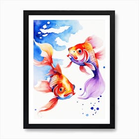 Twin Goldfish Watercolor Painting (9) Art Print