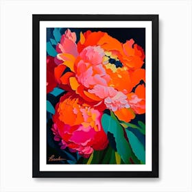 Bartzella Peonies Orange Colourful Painting Art Print
