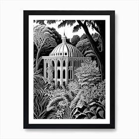 Kew Gardens Hillsborough Castle, 1, United Kingdom Linocut Black And White Vintage Art Print