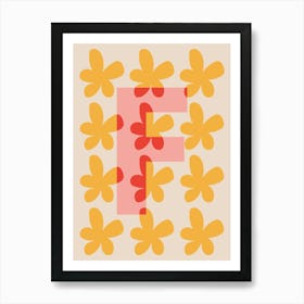 Alphabet Flower Letter F Print - Pink, Yellow, Red Art Print