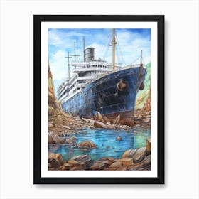 Titanic White Star Pencil Drawing 1 Art Print