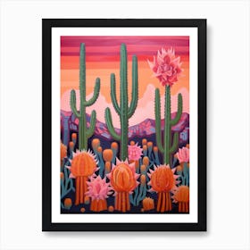 Cactus In The Desert Painting Woolly Torch Cactus Art Print