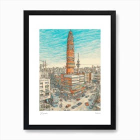 Karachi Pakistan Drawing Pencil Style 2 Travel Poster Art Print