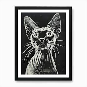 Cornish Rex Cat Linocut Blockprint 2 Art Print