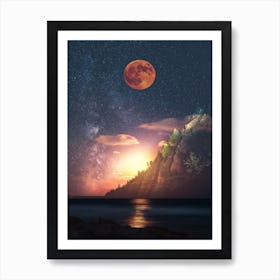 Mars On Sea Sunset Art Print