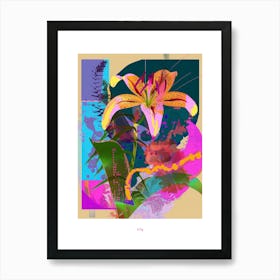 Lily 3 Neon Flower Collage Poster Art Print