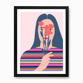 Girl With Flowers Art Print