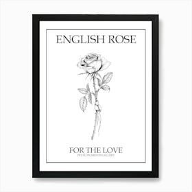 English Rose Black And White Line Drawing 21 Poster Art Print