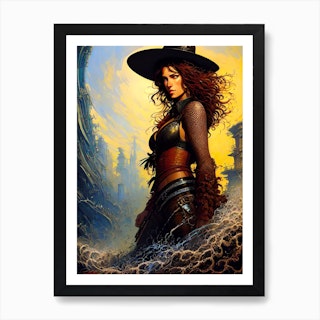 Gothic Steampunk Western Girl Art Print · Creative Fabrica